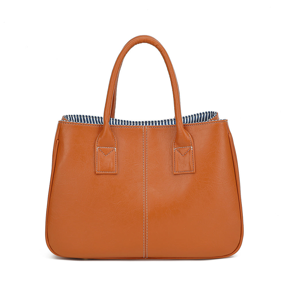 Wo 'S Classic Brown Handbag with Striped - Spacious Handbag for Work, Travel