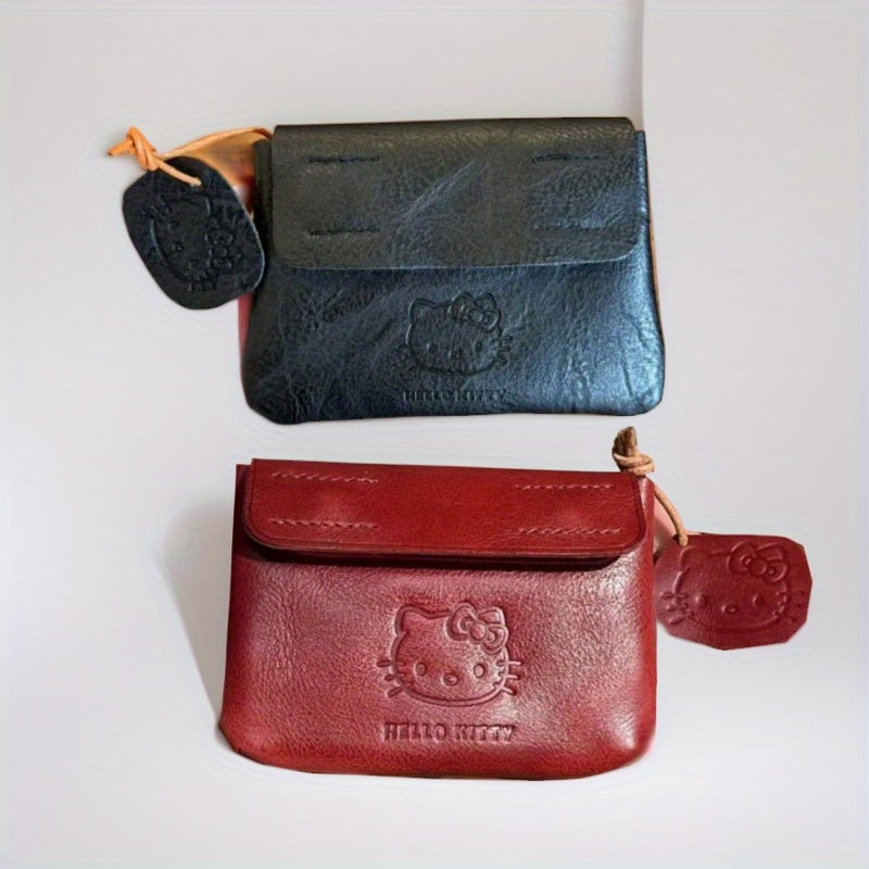 2pcs Hello Kitty Handmade Red Leather Cute Portable Small Card Holder Lady Coin Purse