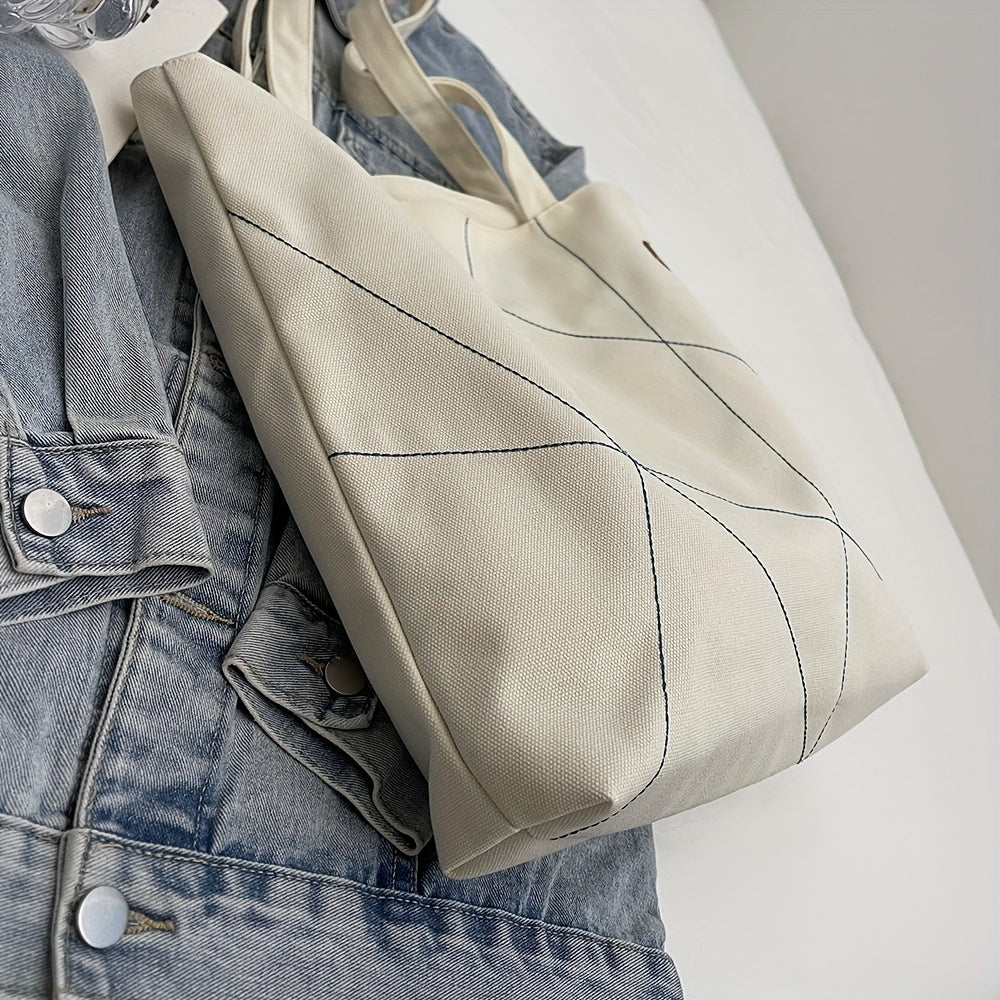 Versatile Canvas Shoulder Bag Women Casual Canvas Tote Bag for Women - Large Capacity Shoulder Bag with Zipper