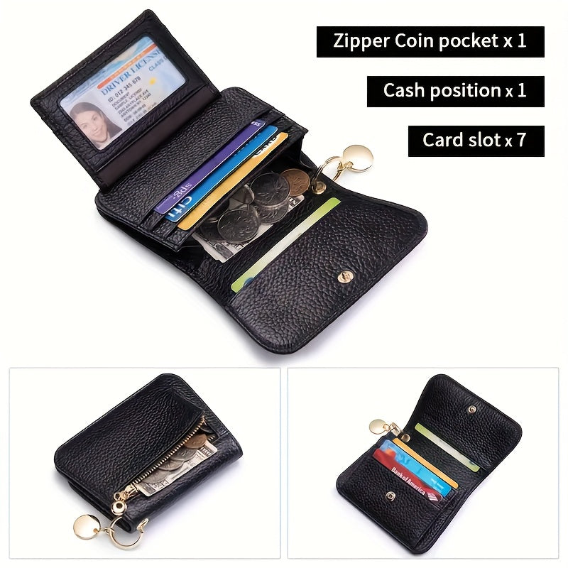 OBCREATOR Women'S Genuine Leather RFID Blocking Wallet - Slim Zipper Coin Purse with Multiple Card Slots
