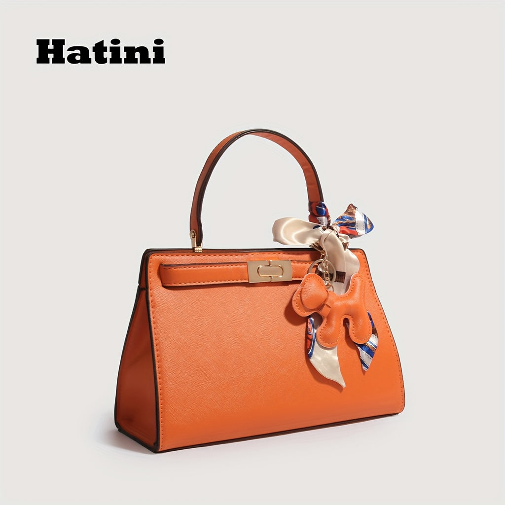 Bright Orange HATINI Women's Synthetic Faux Leather Handbag - 1pc Small Square Purse with Detachable Strap