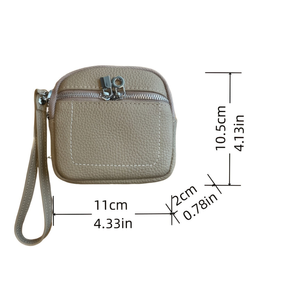 Genuine Leather Mini Coin Purse - Women's Zipper Handbag, Card Holder, Key Bag | Trendy, Compact, Cow Leather