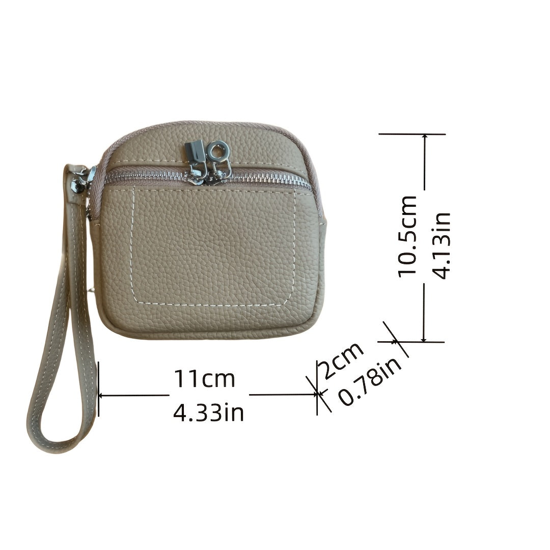 Genuine Leather Mini Coin Purse - Women's Zipper Handbag, Card Holder, Key Bag | Trendy, Compact, Cow Leather