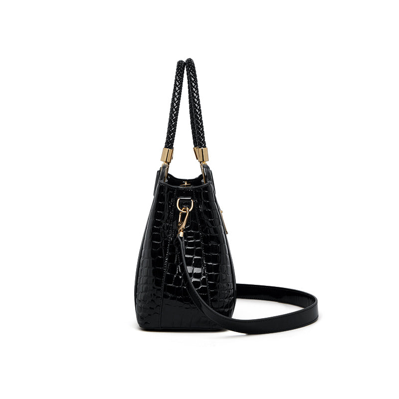 Black ZOOLER Women's Genuine Leather Tote Bag with Adjustable Shoulder Strap, Crocodile Pattern