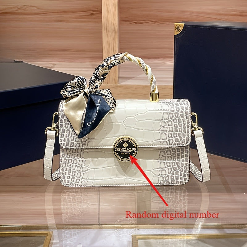 Elegant White Snake-Print Crossbody Bag with Detachable Strap – Versatile Shoulder Handbag for Women