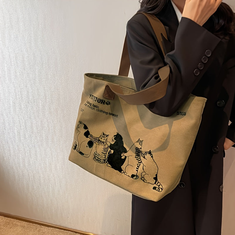 Tote with Animal Design, Large Capacity Shoulder Hand, Chic Style for Daily Commuting