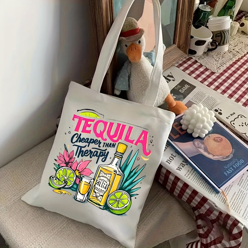 Large Tequila-Themed Tote Bag - Open Top Shoulder Bag with \