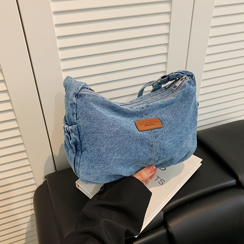 Women's \u002F Blue\u002FBlack Tote Bag - Adjustable Strap & Golden-Tone Zipper Closure