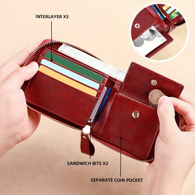 2-Layer RFID Wallet BANYANU Women's Vintage RFID Blocking 2-Layer Wallet | Multi-Card Holder with Zipper