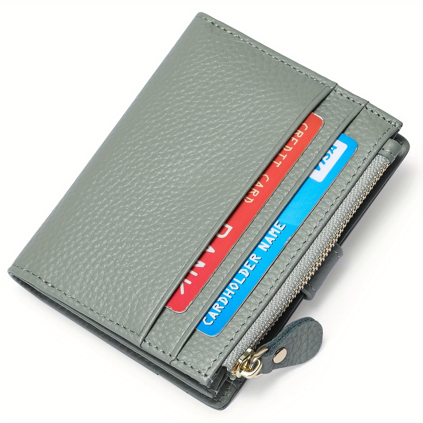 RFID Blocking Slim Bifold Leather Credit Card Holder with Zipper Coin Purse - Women's Wallet