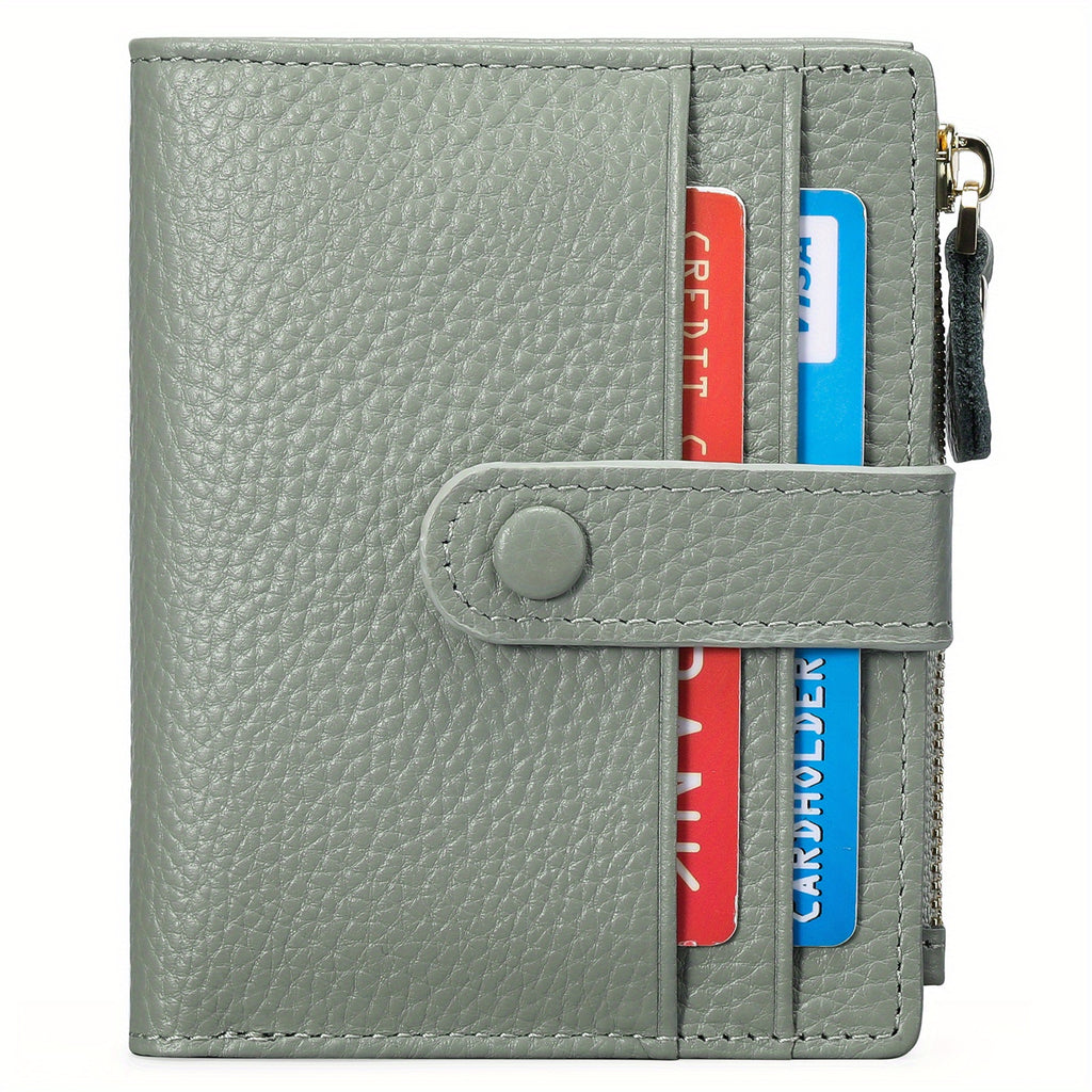 RFID Blocking Slim Bifold Leather Credit Card Holder with Zipper Coin Purse - Women's Wallet