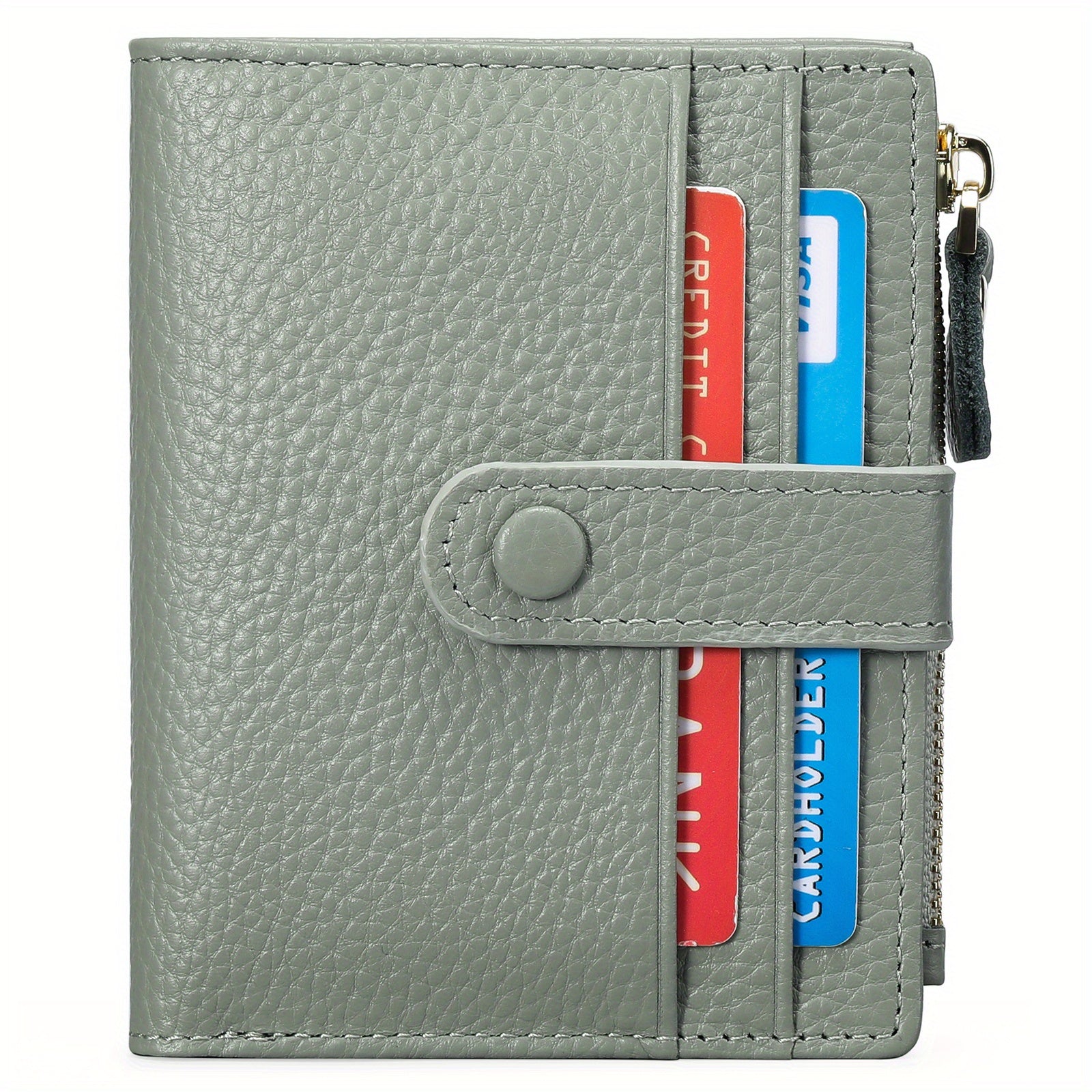 RFID Blocking Slim Bifold Leather Credit Card Holder with Zipper Coin Purse - Women's Wallet