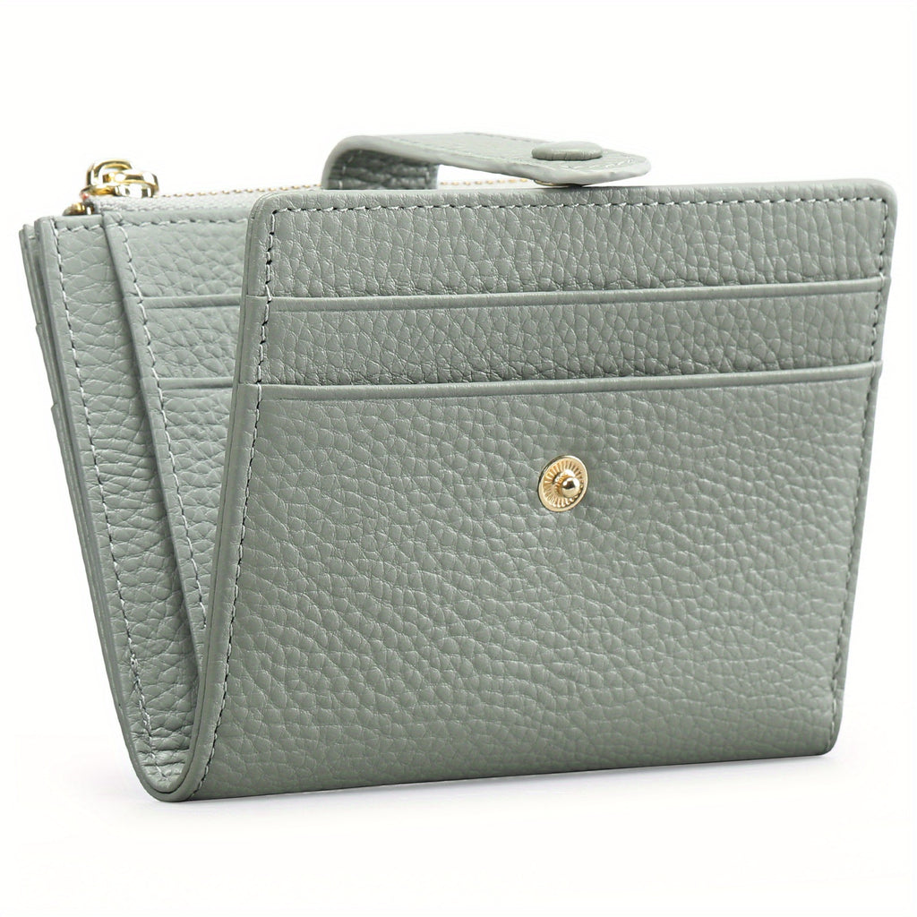RFID Blocking Slim Bifold Leather Credit Card Holder with Zipper Coin Purse - Women's Wallet