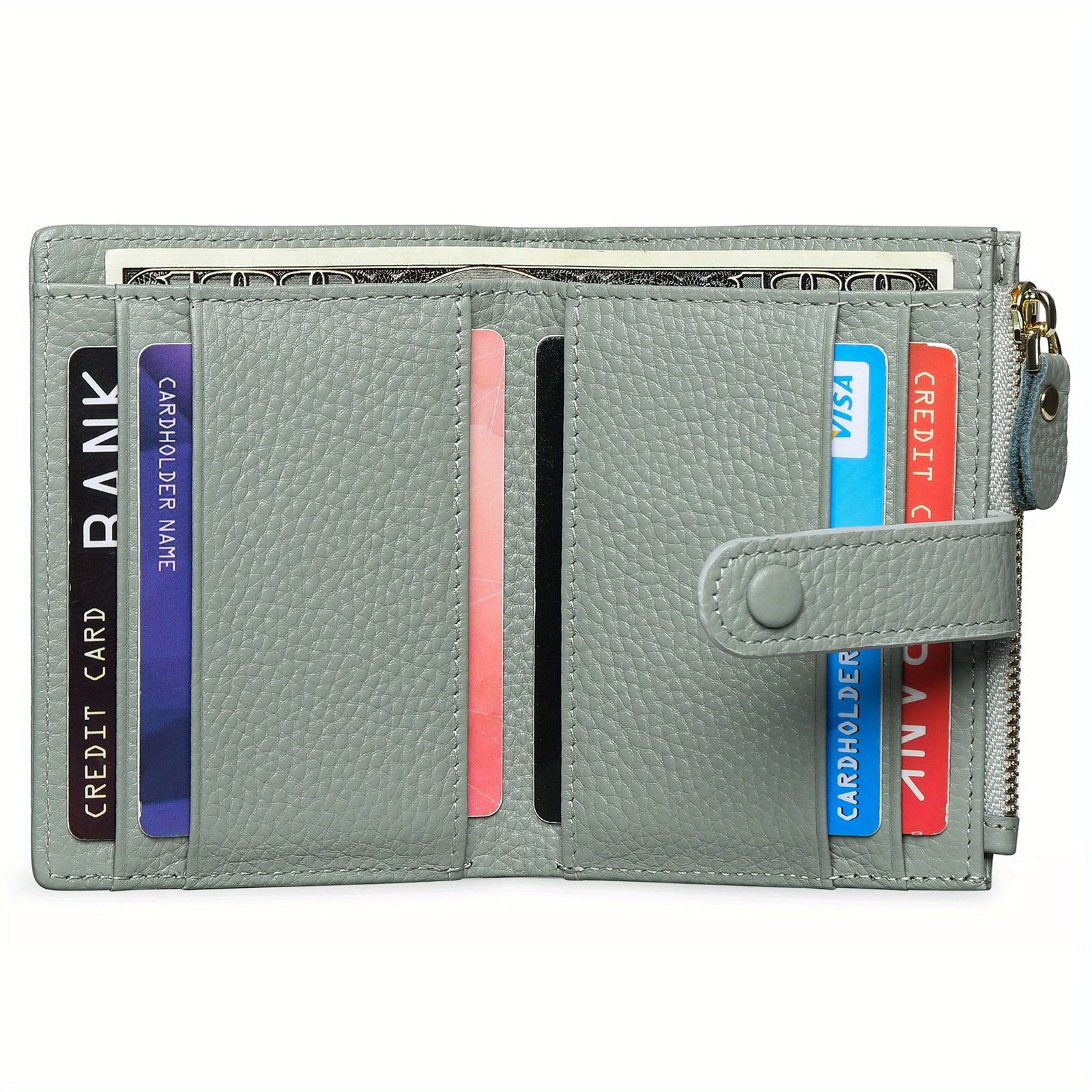 RFID Blocking Slim Bifold Leather Credit Card Holder with Zipper Coin Purse - Women's Wallet