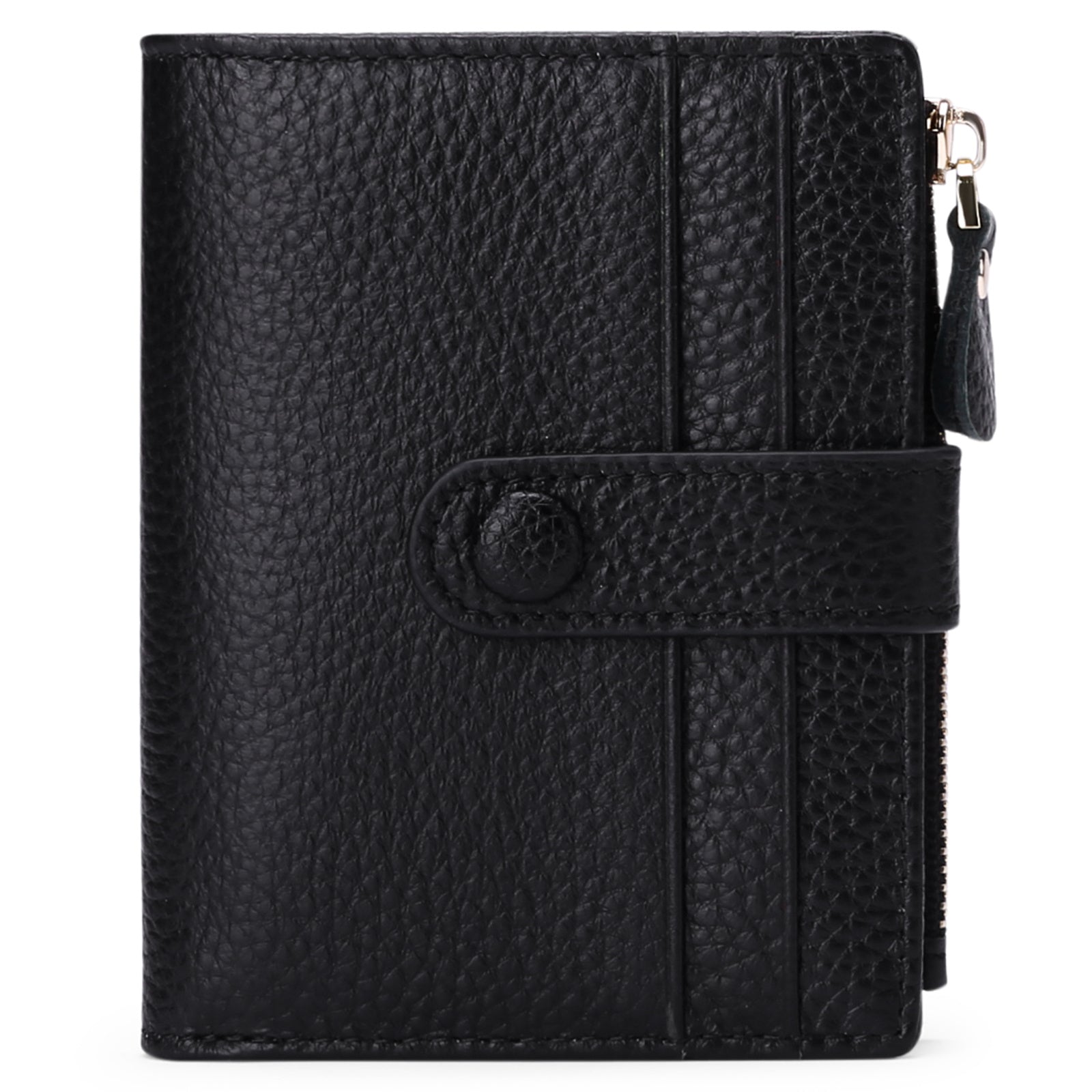 RFID Blocking Slim Bifold Leather Credit Card Holder with Zipper Coin Purse - Women's Wallet