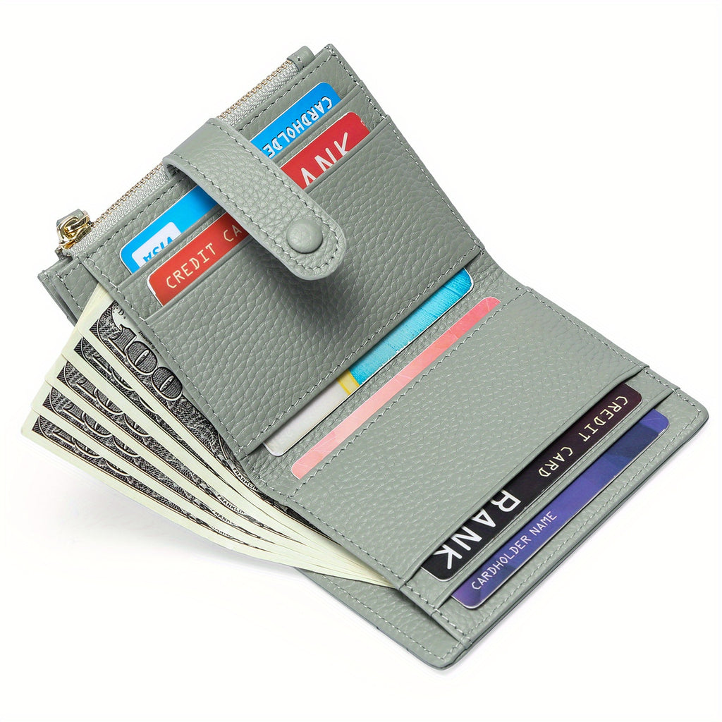 RFID Blocking Slim Bifold Leather Credit Card Holder with Zipper Coin Purse - Women's Wallet