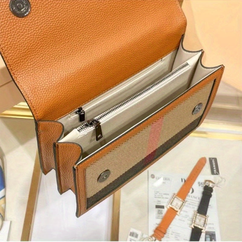 Elegant Brown Gingham Crossbody Bag for Women - Chic Synthetic Purse with Adjustable Strap