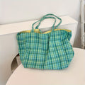 Plaid Canvas Shoulder Bags for Women, Reversible Double-Sided Fashion Tote