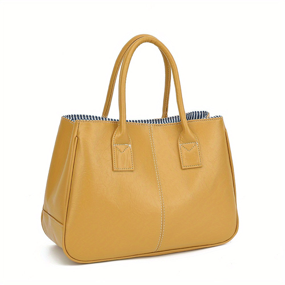 Wo 'S Classic Brown Handbag with Striped - Spacious Handbag for Work, Travel