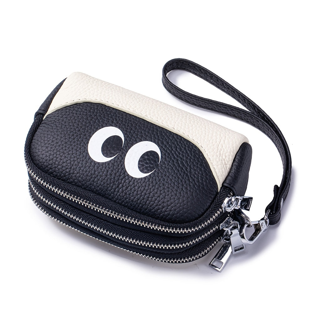 OBCREATOR Women'S Genuine Leather Coin Purse - Mini Wallet with 3 Zipper Compartments