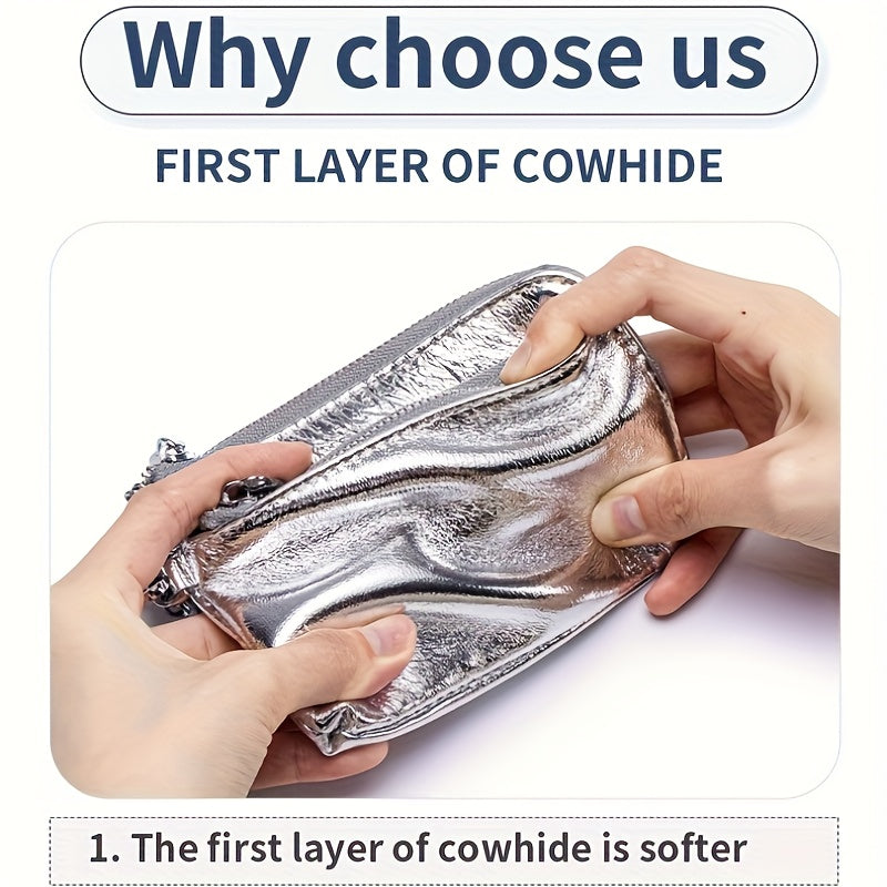 Hot Bursting pattern shines brightly Geniune Leather Lady's Coin Purses Short zipper Chain Wallets high quality Card