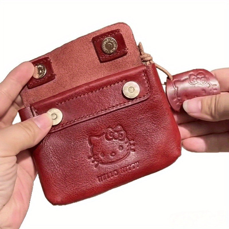2pcs Hello Kitty Handmade Red Leather Cute Portable Small Card Holder Lady Coin Purse