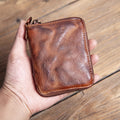 1pc Vintage Top-Grain Leather Men's Wallet, Handcrafted Antique Finish with Short Zippered Coin Purse and Card Holder Slots