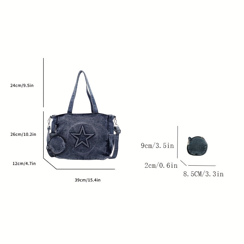 2025 New Korean Style Large Capacity Tote Bag, Versatile Denim Shoulder Bag with Wide Strap