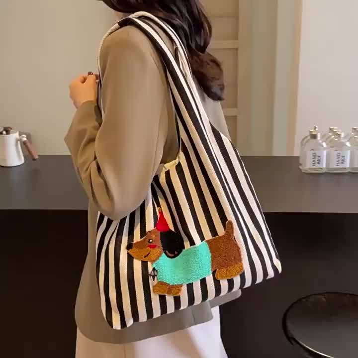 1 Cute Dachshund Tote 1 Cute Dachshund Illustration Red\u002FBlack Lightweight Tote Bag | Office Computer Bag