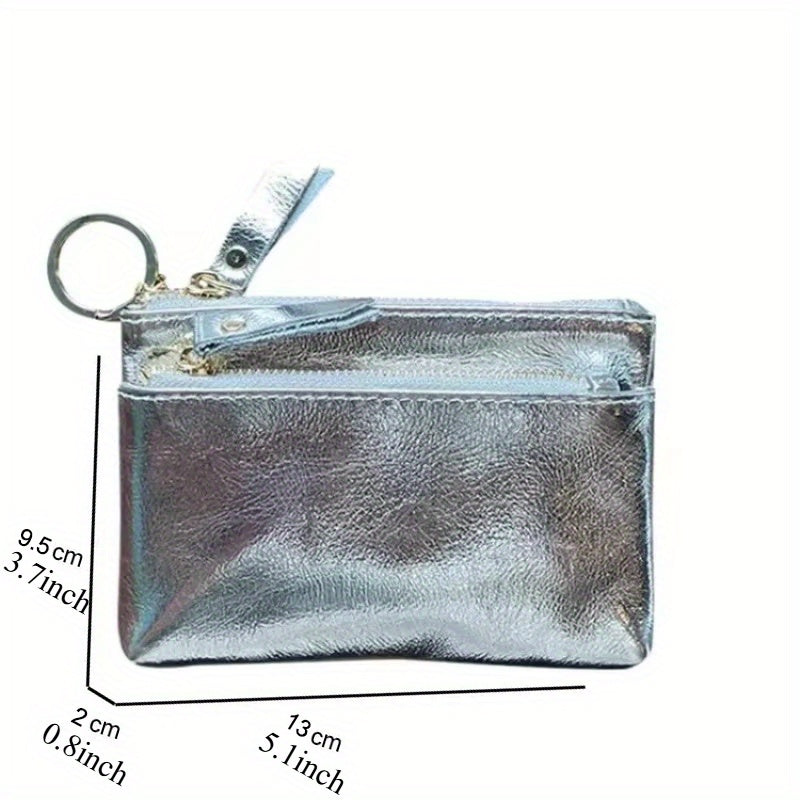 Elegant Genuine Leather Women'S Clutch with Silvery Zipper, Small Wallet for Women