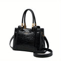 Black ZOOLER Women's Genuine Leather Tote Bag with Adjustable Shoulder Strap, Crocodile Pattern
