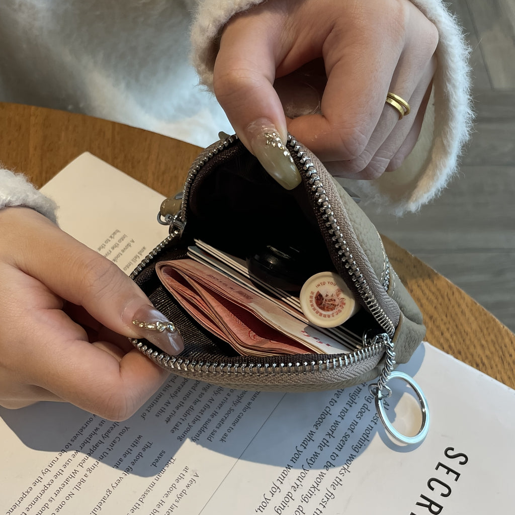 Genuine Leather Mini Coin Purse - Women's Zipper Handbag, Card Holder, Key Bag | Trendy, Compact, Cow Leather
