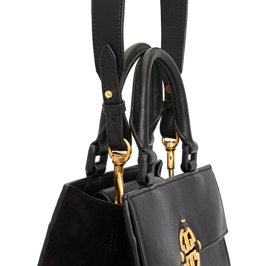 Tory Burch Miller Top Handle Satchel Leather Handbag Crossbody Bag Black