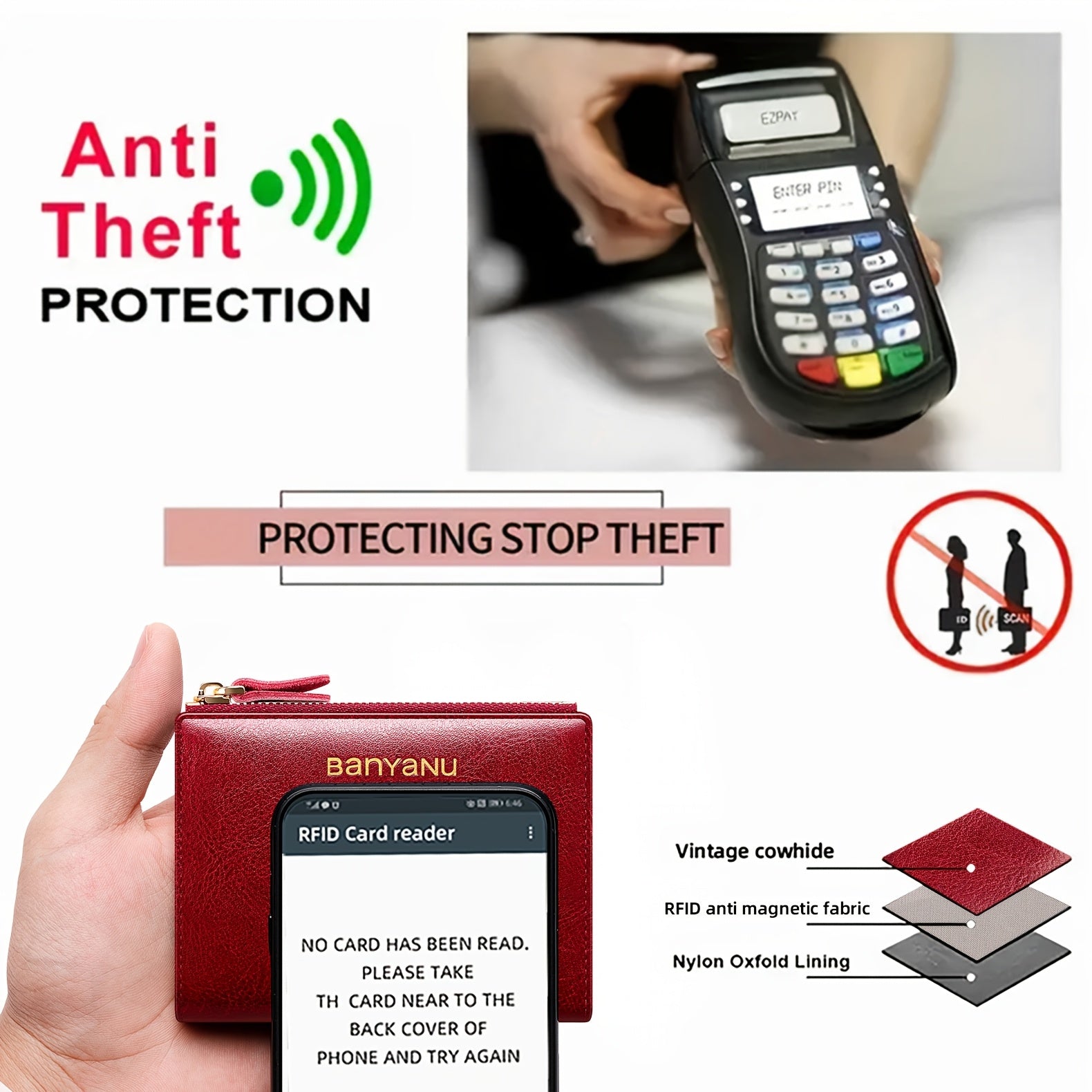 Women's Banyan Small Wallet, Zippered Cowhide Compact Bi-Fold Credit Card Holder with ID Window