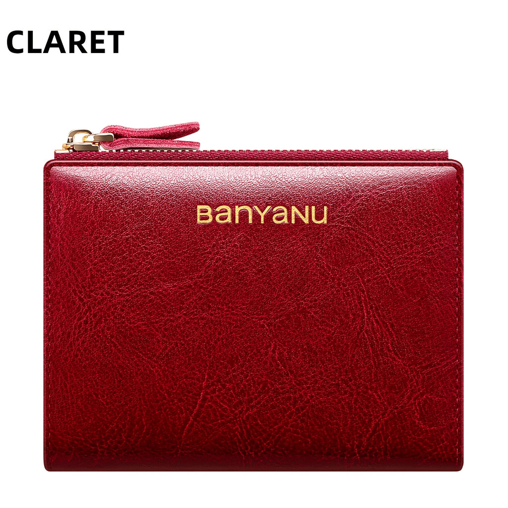 Women's Banyan Small Wallet, Zippered Cowhide Compact Bi-Fold Credit Card Holder with ID Window