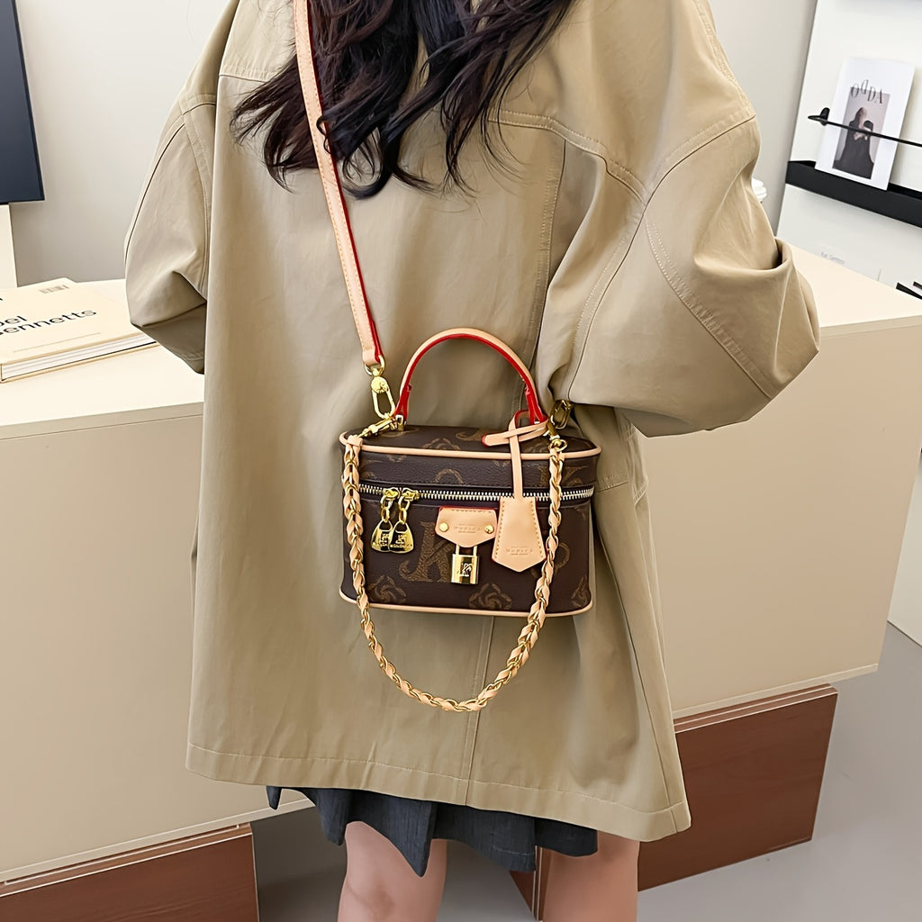 Yatong Women's Coffee Brown Handbag with Golden-Tone Hardware, Adjustable Strap & Chain Link - Elegant Tote