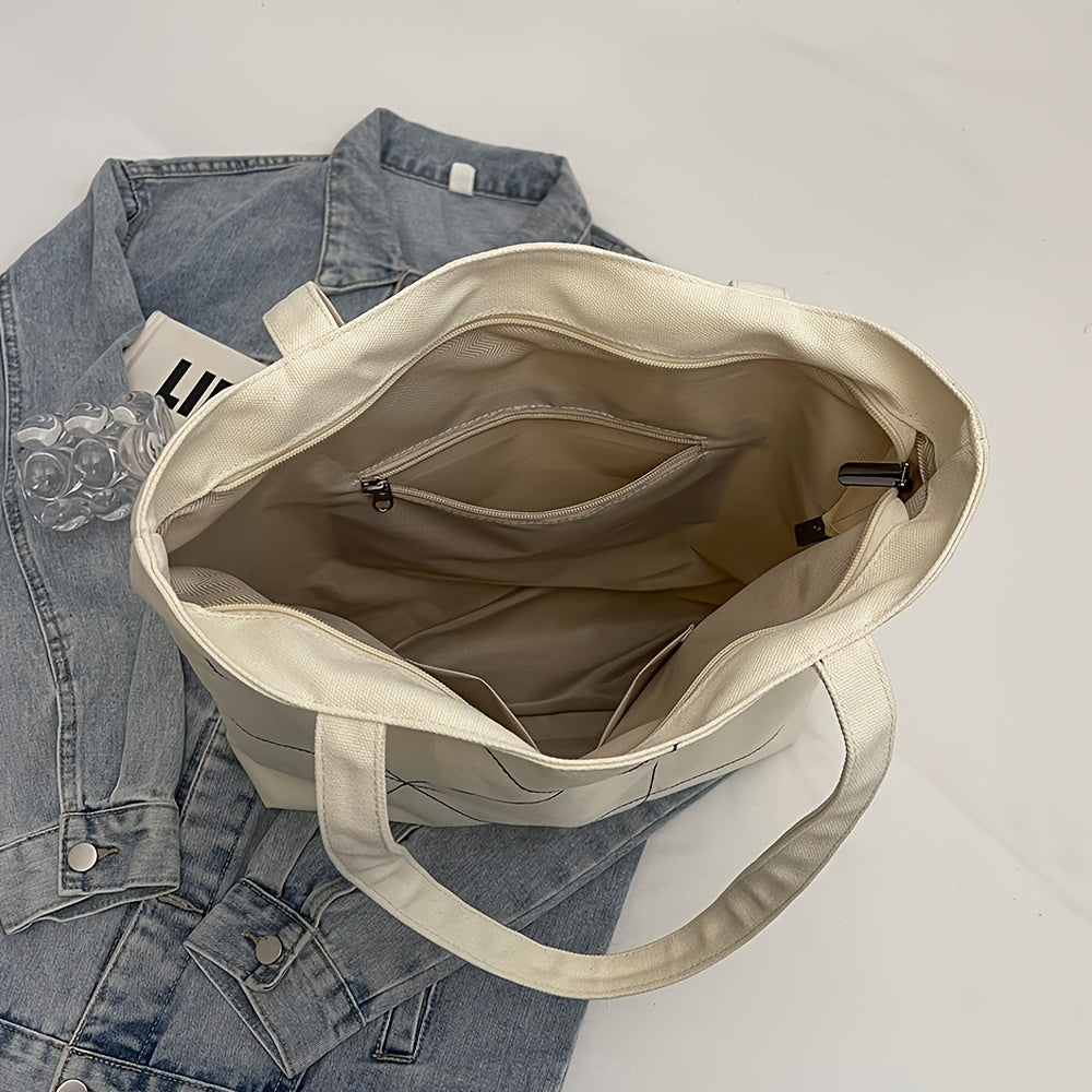 Versatile Canvas Shoulder Bag Women Casual Canvas Tote Bag for Women - Large Capacity Shoulder Bag with Zipper