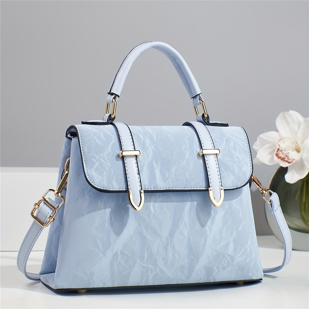 Elegant Women's Adjustable Handbag with Detachable Strap - Floral & Striped, Zipper Closure, Tassel Accents