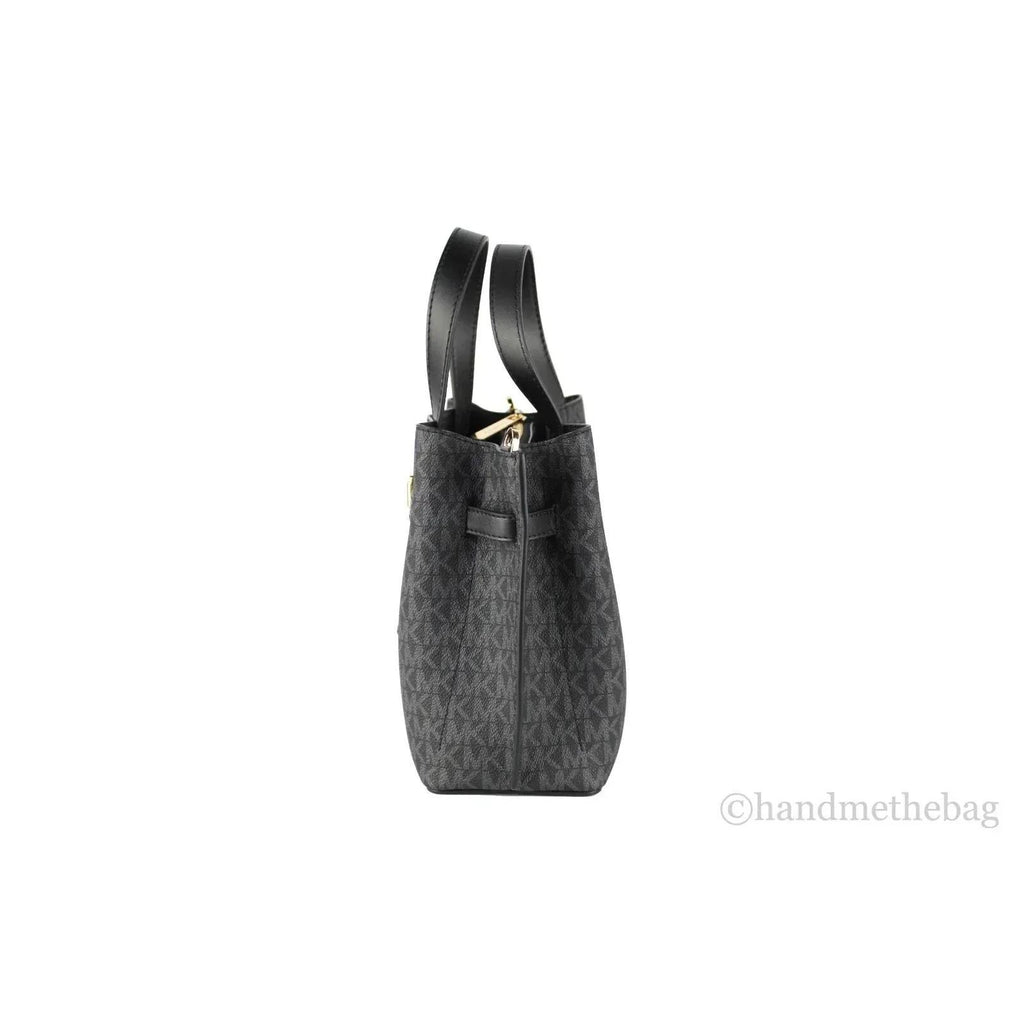 Michael Kors Emilia Small Black Signature PVC Satchel Crossbody Handbag Purse