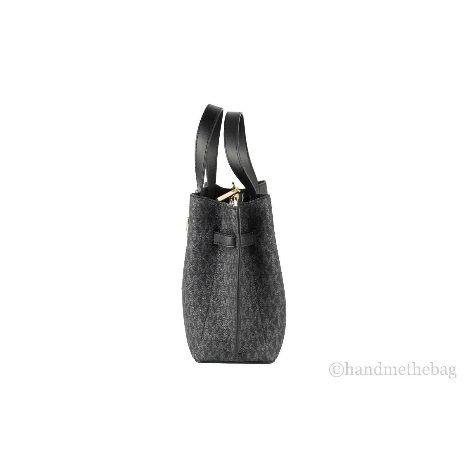 Michael Kors Emilia Small Black Signature PVC Satchel Crossbody Handbag Purse