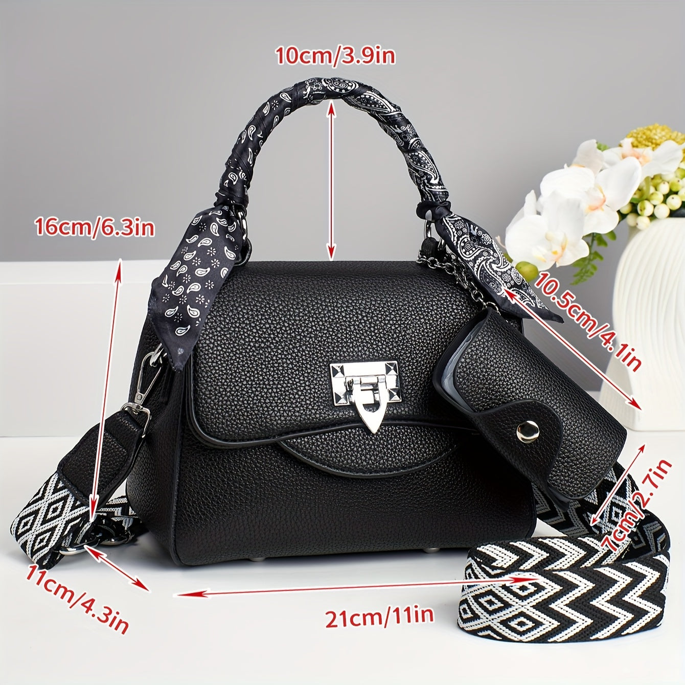 Women's Luxury Handbag - Convertible Crossbody\u002FShoulder\u002FClutch Purse with Metallic Hardware