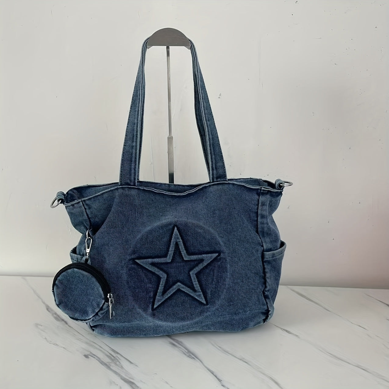 2025 New Korean Style Large Capacity Tote Bag, Versatile Denim Shoulder Bag with Wide Strap