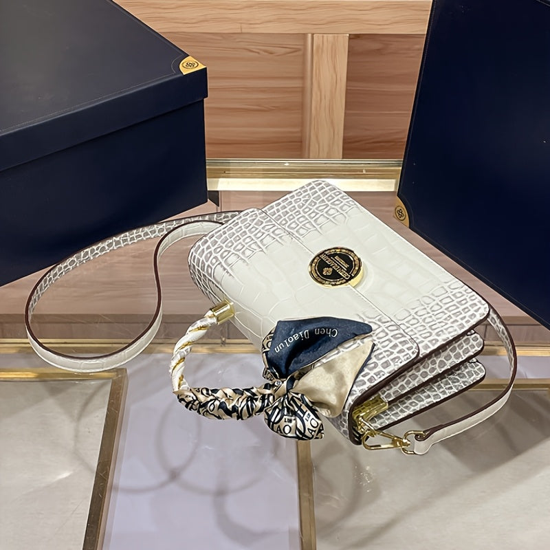 Elegant White Snake-Print Crossbody Bag with Detachable Strap – Versatile Shoulder Handbag for Women