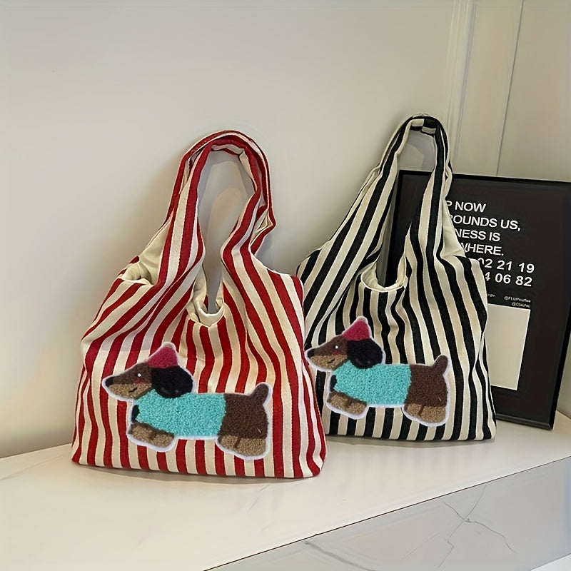 1 Cute Dachshund Tote 1 Cute Dachshund Illustration Red\u002FBlack Lightweight Tote Bag | Office Computer Bag