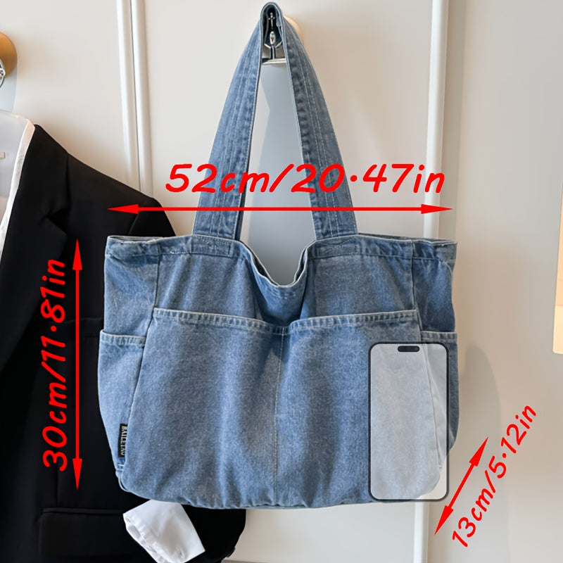 Perfect Lily Women'S Elegant Light Blue Tote Bag - Large Capacity, Soft Canvas Shoulder Bag with Multiple Zipper Compartments