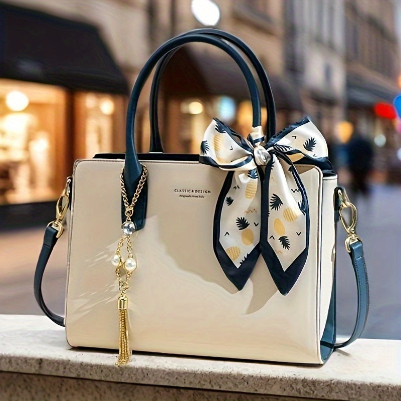 1pc Elegant Women'S Tote Bag with Removable Strap, Zipper Closure, Polyester Lining