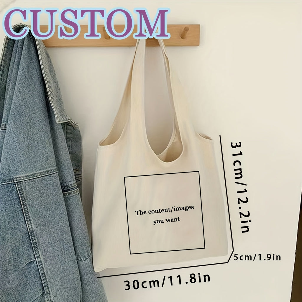 Customizable Tote Bag with Personalized Message Area - Minimalist Unisex Shoulder Bag for Women & Men