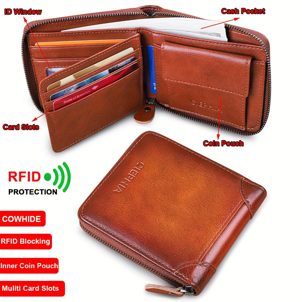 Genuine Leather RFID Blocking CIEPHIA Women's Genuine Leather RFID Wallet | Triple-Fold Zipper Closure, Card Slots