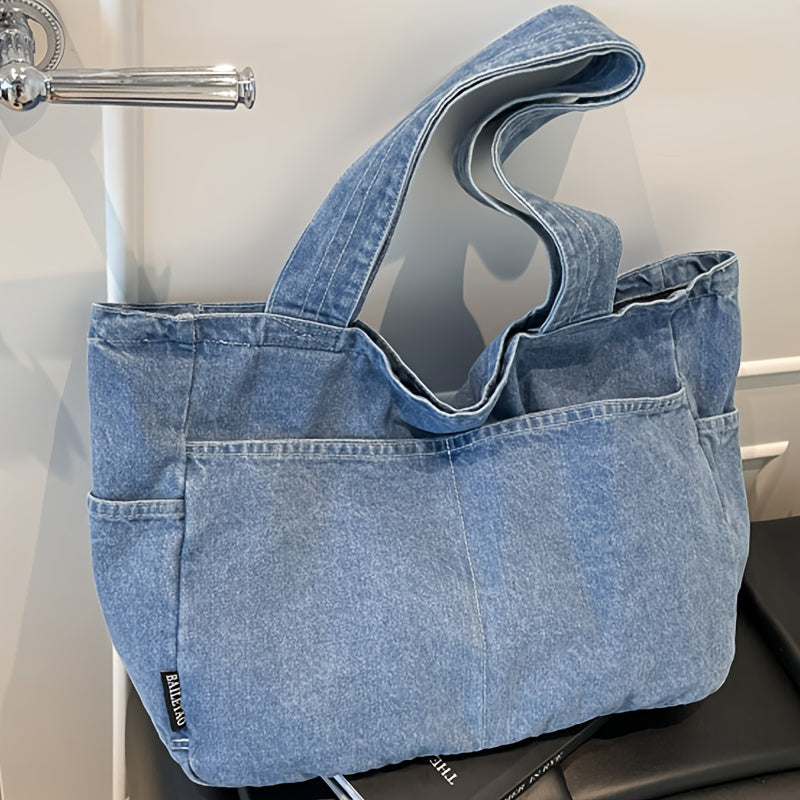 Perfect Lily Women'S Elegant Light Blue Tote Bag - Large Capacity, Soft Canvas Shoulder Bag with Multiple Zipper Compartments