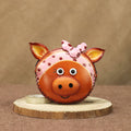 Handcrafted Retro Bowknot Headscarf Pig Purse - Genuine Leather Coin & Key Wallet with Zipper